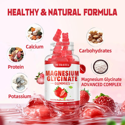 Magnesium Glycinate Gummies 1000mg with Magnesium L-Threonate,Chelated Magnesium Potassium Complex Supplement with VitD, B6, CoQ10, Calcium,Supports for Memory