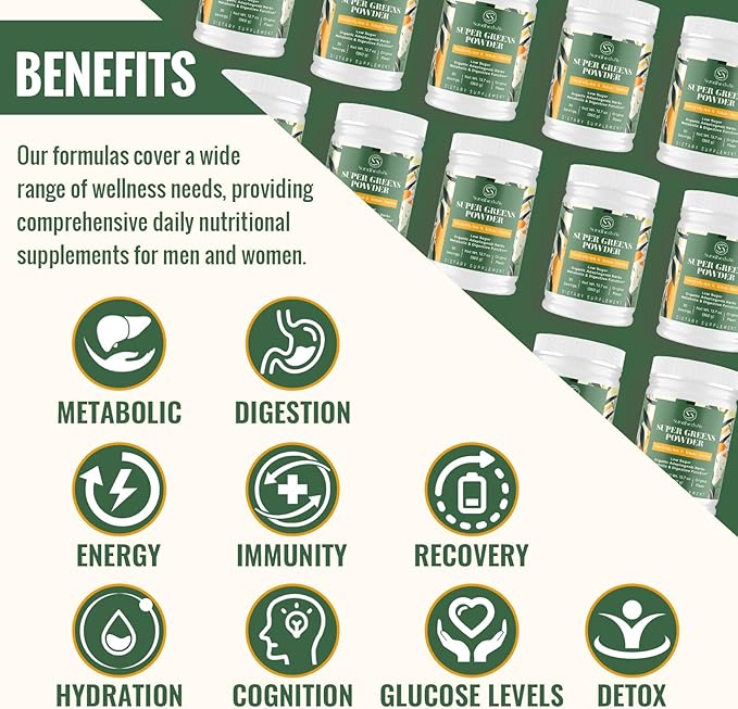 Super Greens Powder Superfood + Electrolytes & Tonic Herbs | Organic Greens, Shilajit, Adaptogens, Antioxidants, Preobiotic & Probiotic & Postbiotic| for Energy, Gut & Immune| Unflavored - 30 Servings Sundhedsliv buy supplements Au