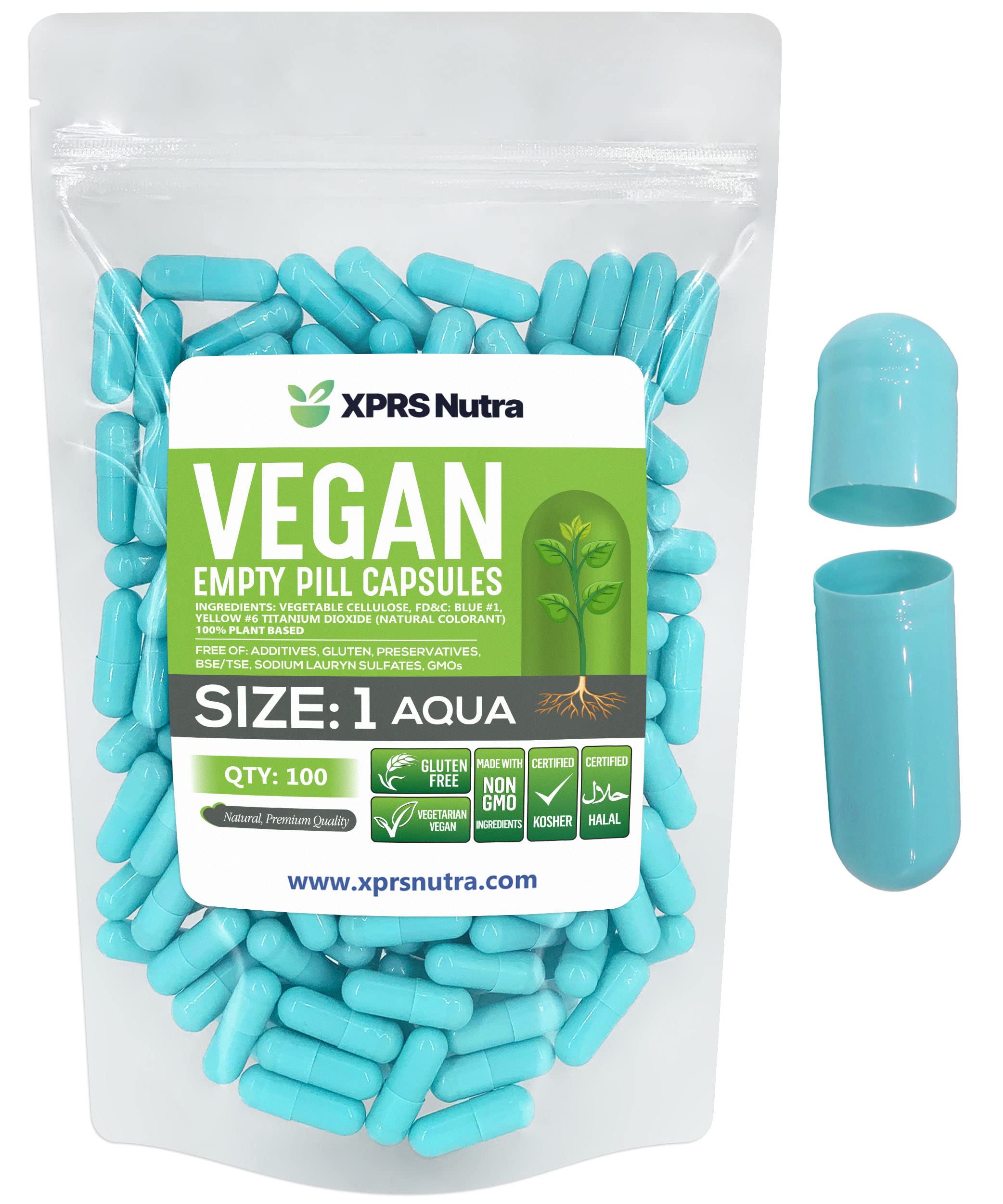 XPRS Nutra Size 1 Empty Capsules - 100 Count Empty Vegan Capsules - Vegetarian Pills - DIY Vegetable Capsule Filling- Veggie Pill Caps for Do-It-Yourself Supplements (Aqua) XPRS NutraBuy Supplements Australia