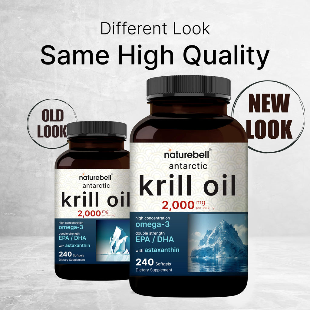 NatureBell Antarctic Krill Oil 2000mg Supplement, 240 Softgels, 3X Strength Natural Source of Omega-3s, EPA 240mg + DHA 160mg + Astaxanthin 800mcg