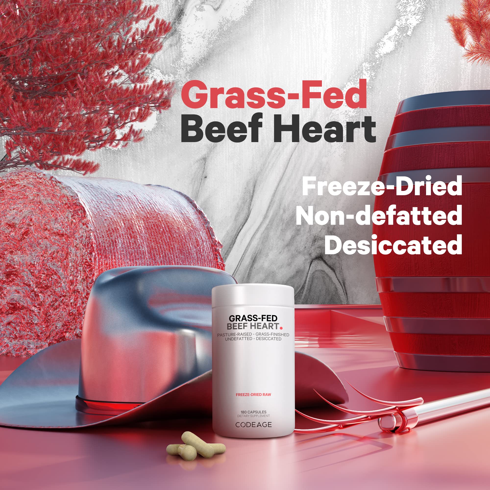 Codeage Grass Fed Beef Heart Supplement - Freeze Dried, Non-Defatted, Desiccated Glandular Supplements - Bovine Meat & Liver Pills - Beef Vitamins for Heart - Non-GMO -180 Capsules CodeageBuy Supplements Australia