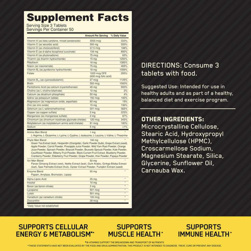Optimum Nutrition Opti-Men, Vitamin C, Zinc and Vitamin D, E, B12 for Immune Support Mens Daily Multivitamin Supplement, 150 Count (Packaging May Vary) Optimum NutritionBuy Supplements Australia