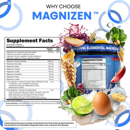 Clean Nutra Magnesium Glycinate Citrate Malate Orotate Taurate Supplement Complex + 10 Strain Probiotic Prebiotics FOS GOS Inulin Sleep Calm Support Apple Pectin – 120 Vegan Capsules Clean Nutraceuticals buy supplements Au