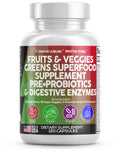 Clean Nutraceuticals Fruits and Veggies Supplement Reds & Green Superfood - Balance of Over 70 Fruit & Vegetable Supplements Capsules with Probiotics Prebiotics Digestive Enzymes - 120 Ct USA Clean NutraceuticalsBuy Supplements Australia