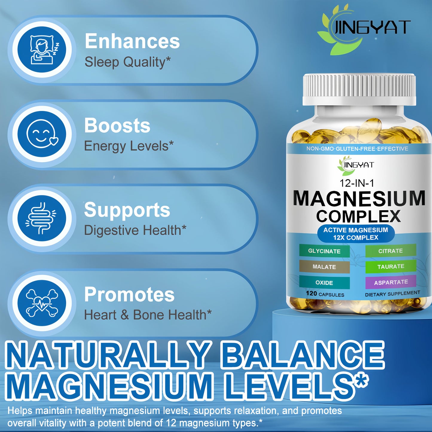 Magnesium Complex Softgels - 12-in-1 Magnesium Supplement with Glycinate,Citrate,Malate,Oxide,Taurate - High Absorption Magnesium Complex for Women & Men for Muscle, Heart, Sleep, Bone, Nerve Support JINGYAT buy supplements Au