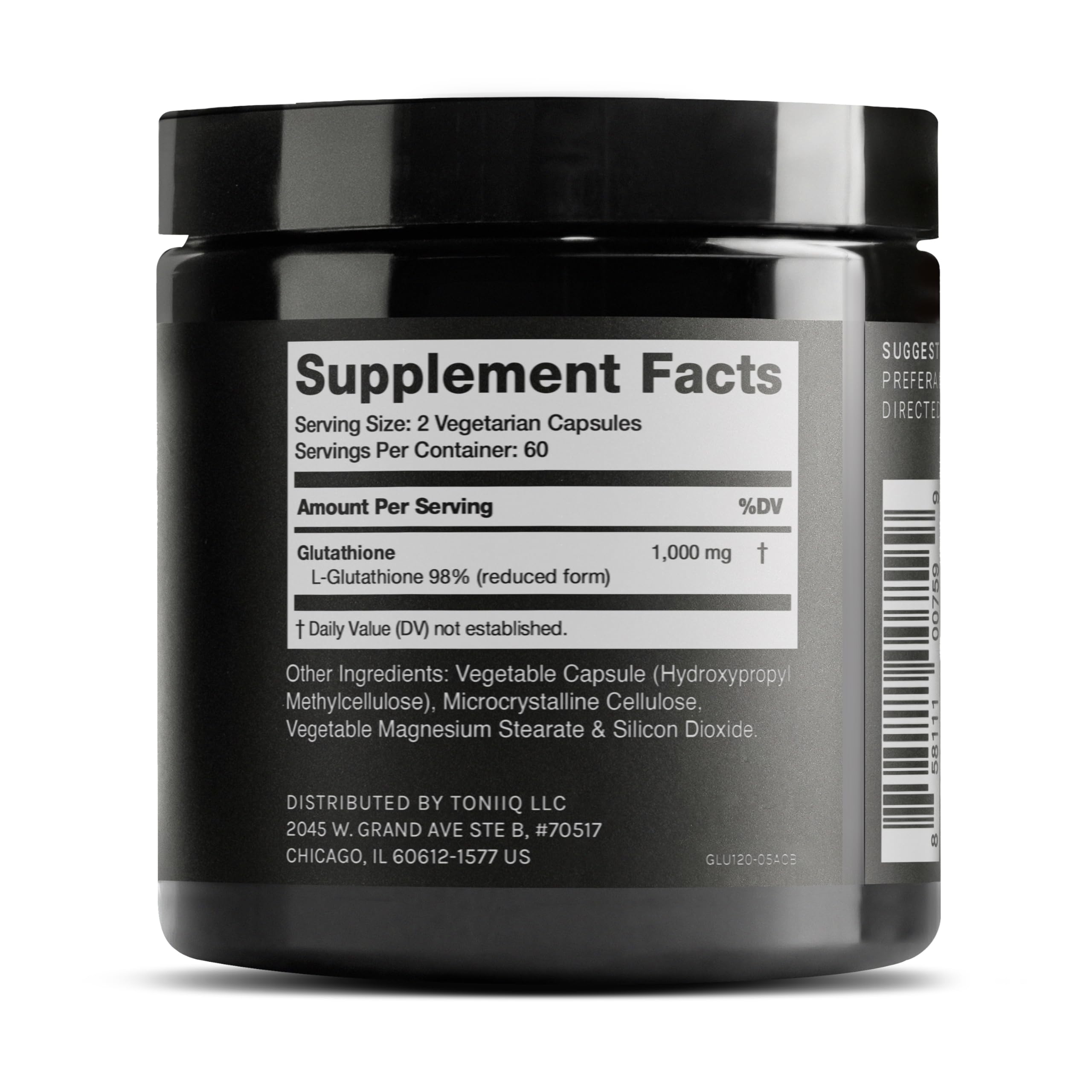 Toniiq Ultra High Strength Glutathione Capsules - 1000mg Concentrated Formula - 98%+ Highly Purified and Bioavailable - Non-GMO Fermentation