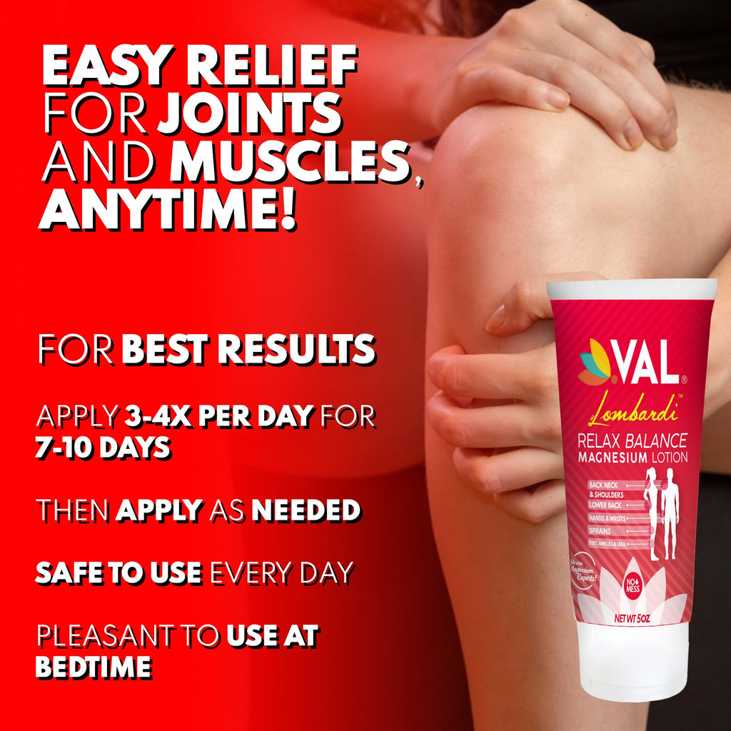 VAL Lombardi Relax Balance Magnesium Lotion | Arnica, Camphor & Menthol | Fast Relief for Joints, Muscles, Back, Shoulders, Feet | Non-Greasy | 5oz VALBuy Supplements Australia
