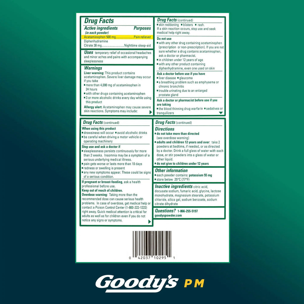 Goody's Nighttime Powder, Pain Reliever & Sleep Aid with Acetaminophen & Diphenhydramine Citrate, Caffeine Free, 16 Count Goody'sBuy Supplements Australia