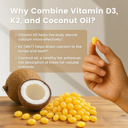 VEV Corefeel Vitamin D3 K2 10,000 IU, 200 mcg MK-7, 300 Coconut Oil Softgels, 2 in 1 Vitamins Supplement D & K (Include MK7), Easy to Swallow