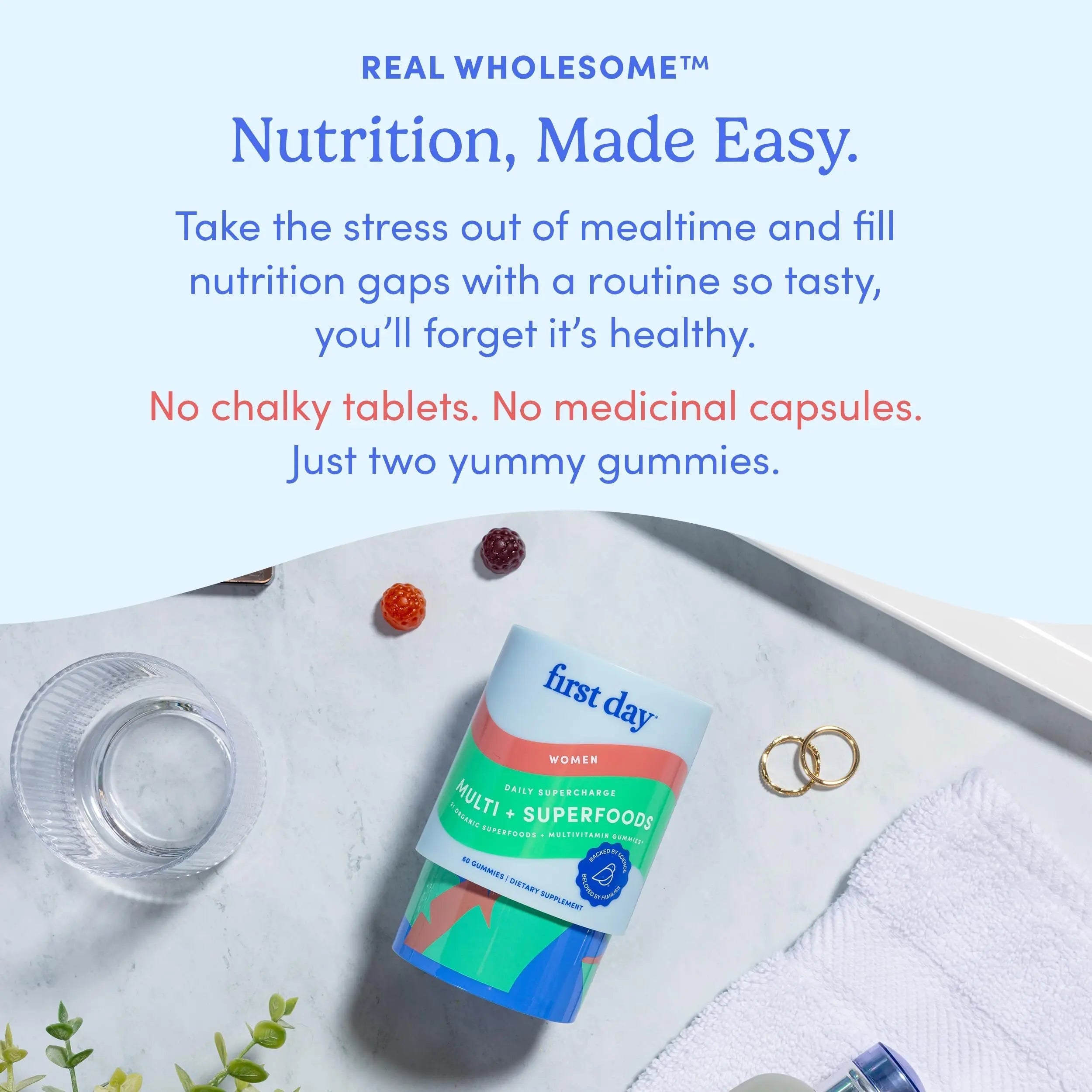 FIRST DAY Multivitamin for Women - Daily Womens Multivitamin Gummies - Vitamin A C D E B12, Magnesium, Zinc, Biotin – Vegan FIRST DAY