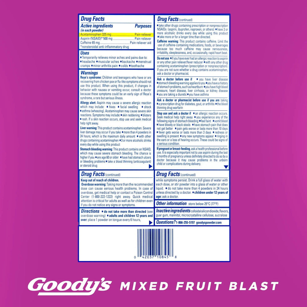 Goody's Pain Relief Powders, Extra Strength Headache Powder Mixed Fruit Blast, 24 ct (Pack of 1) Goody'sBuy Supplements Australia
