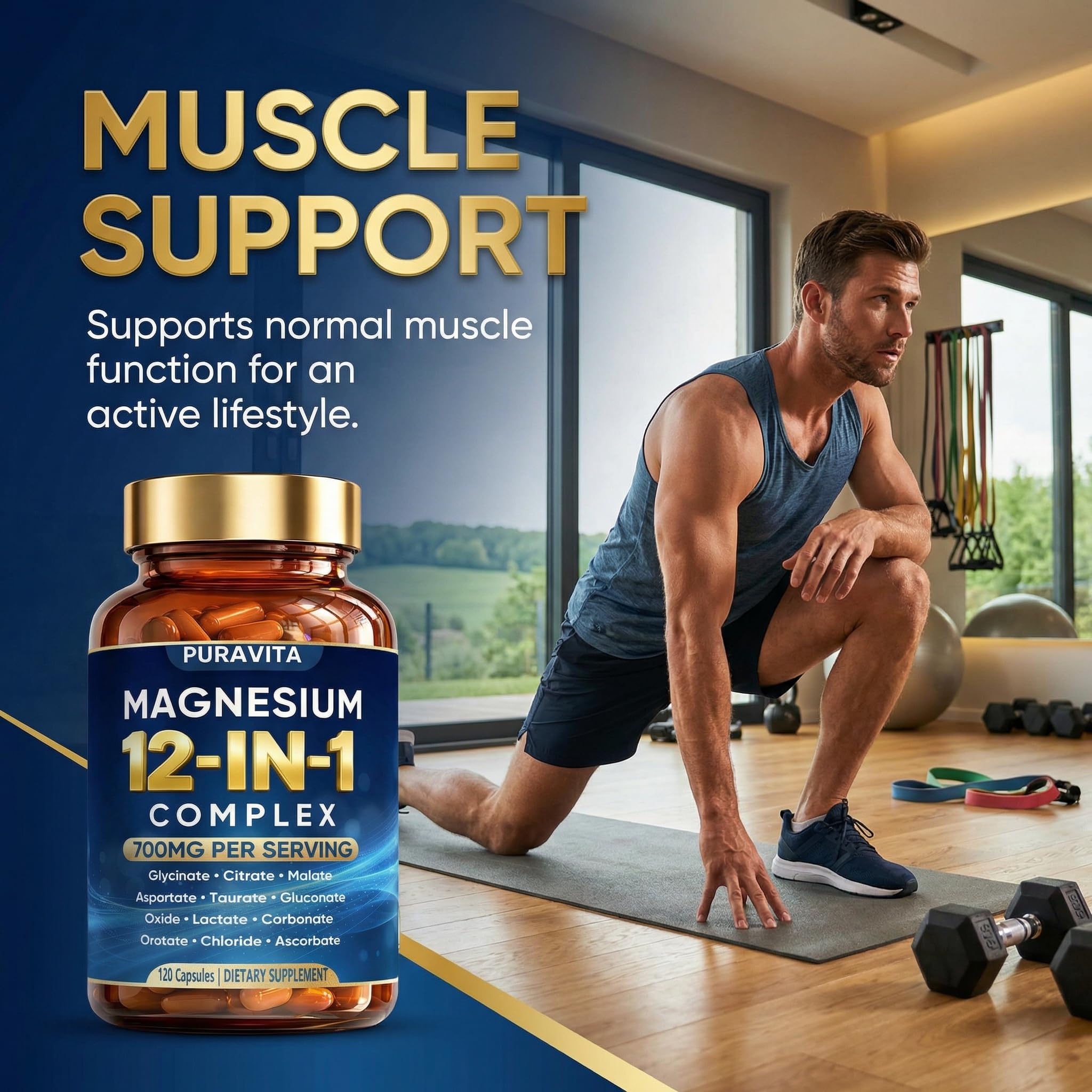Puravita 12 in 1 Magnesium Complex Capsules - 700mg High Absorption Blend with Glycinate, Citrate, Malate, Oxide & Taurate. Supports Muscle Function, Nerve Health & Relaxation - 120 Capsules (1) PURAVITA buy supplements Au