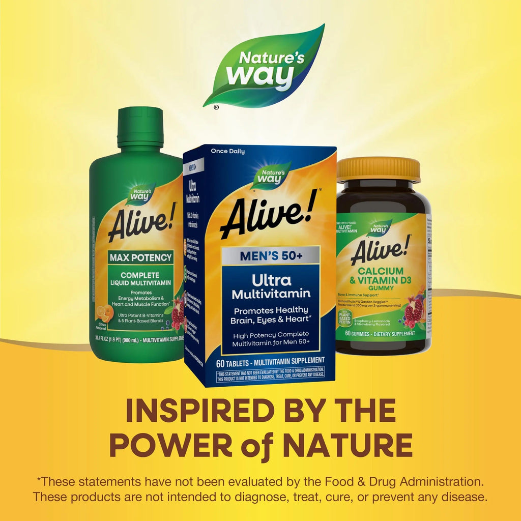 Nature's Way Alive! Men’s 50+ Daily Ultra Multivitamin, High Potency Formula, Supports Healthy Brain, Eyes & Heart Nature's Way