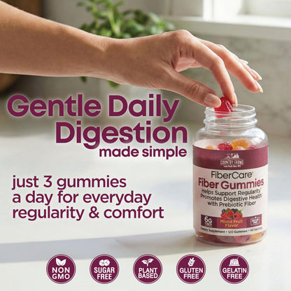 Country Farms Fiber Care Prebiotic Gummies, 6g of Fiber Per Serving, GLP-1 Booster, FOS from Beets, Digestive Health and Bloat, Supports Regularit
