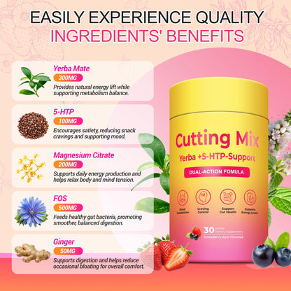 BOSNETHUINH Cutting Drink Mix – Satiety & Metabolism Support | Berberine, Chromium, FOS, Yerba Mate & 5-HTP | Gut Health & Energy