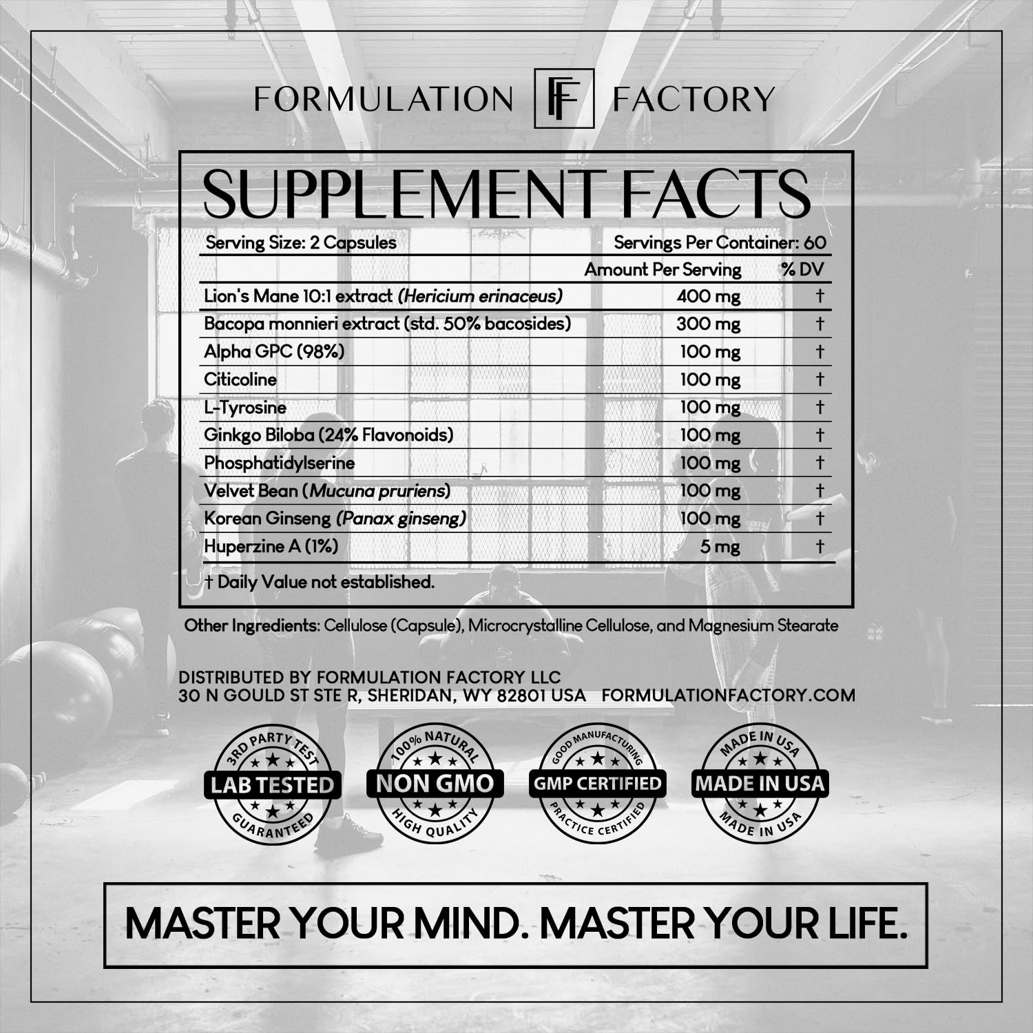 Formulation Factory BOSS Mode 10-in-1 Nootropic Complex with Lion's Mane, Alpha-GPC, Bacopa Monnieri, Ginkgo Biloba, Rhodiola,