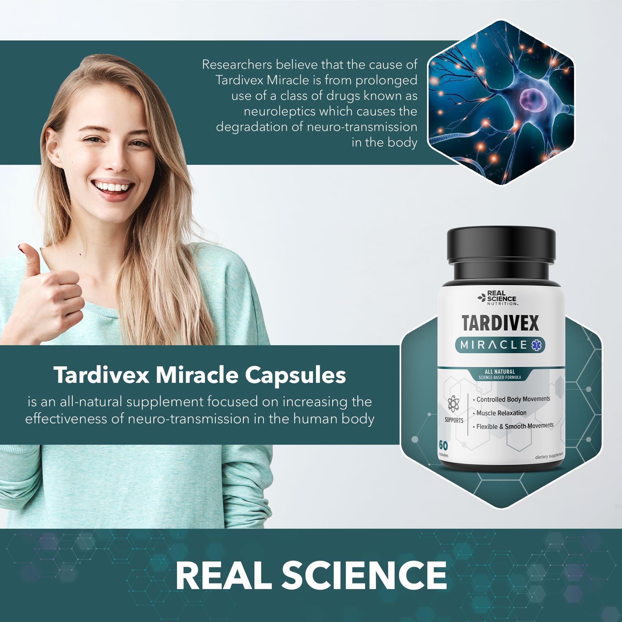 Real Science Tardivex All Natural Nerve Support Supplement for Neurological Balance - Includes Vinitrox, GABA & Essential Vitamins for Controlled Movement & Coordination - Made in USA, 60 Caps Real Science NutritionBuy Supplements Australia