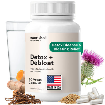 Nourished Natural Health Detox + Debloat - Detox Cleanse and Bloating Relief for Women - Liver and Digestive Support with Milk Thistle, Dandelion, Fennel & Turmeric