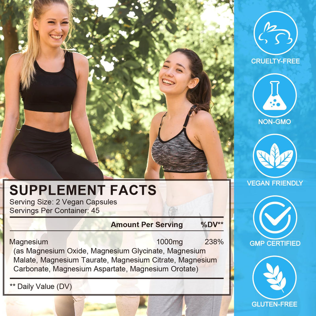 Magnesium Complex 8-in-1 High Potency with 8 Essential Forms, Vegan Capsules for Muscle, Nerve & Bowel Support, Relief Fatigue & Improve Sleep (90 Capsules) KITNOBLIS buy supplements Au