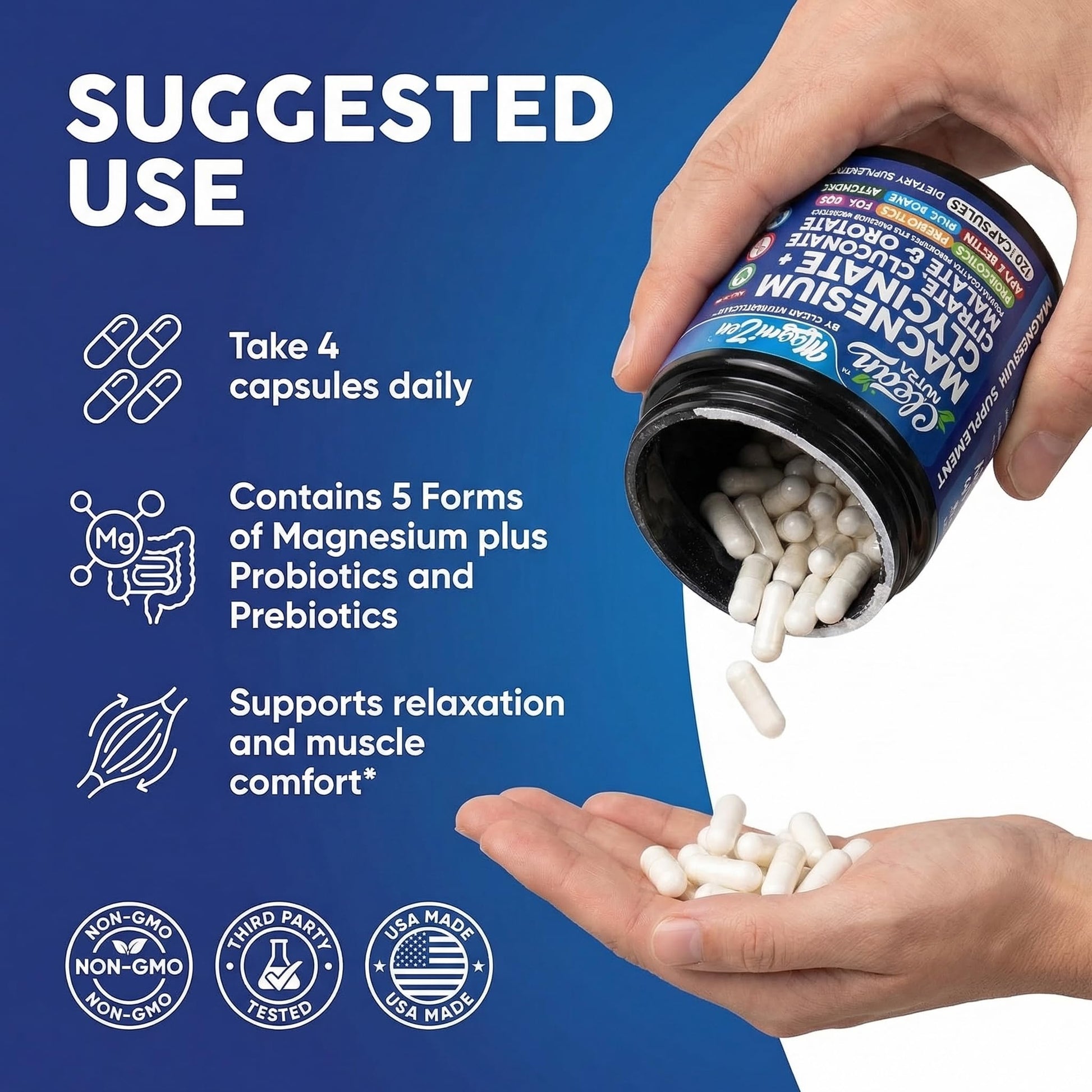 Clean Nutra Magnesium Glycinate Citrate Malate Orotate Taurate Supplement Complex + 10 Strain Probiotic Prebiotics FOS GOS Inulin Sleep Calm Support Apple Pectin – 120 Vegan Capsules Clean Nutraceuticals buy supplements Au