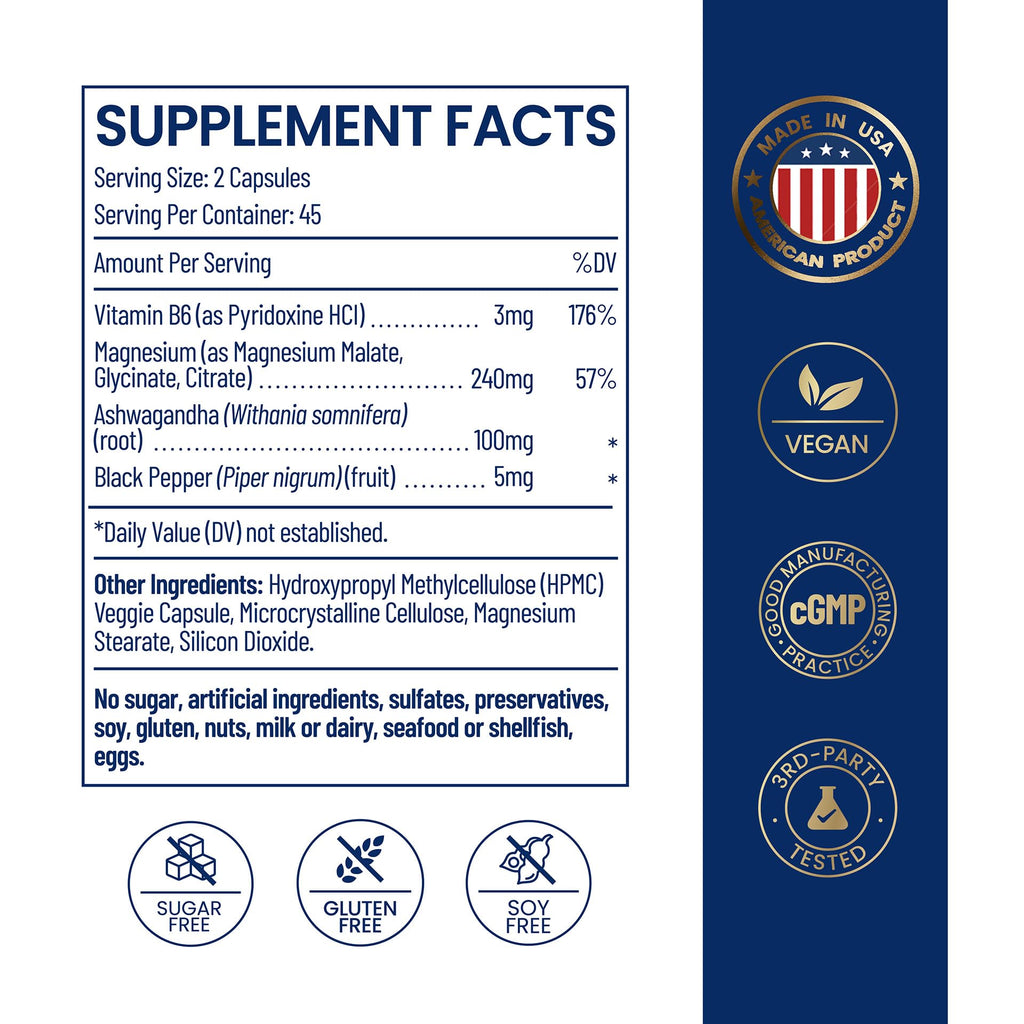 Magnesium Ashwagandha Complex | High-Absorption Multi Magnesium Supports Stress Relief, Sleep, Muscle & Heart Health | Vegan, Non-GMO, Gluten-Free, Made in USA, 90 Capsules((45-Day Supply) NEUMINA buy supplements Au