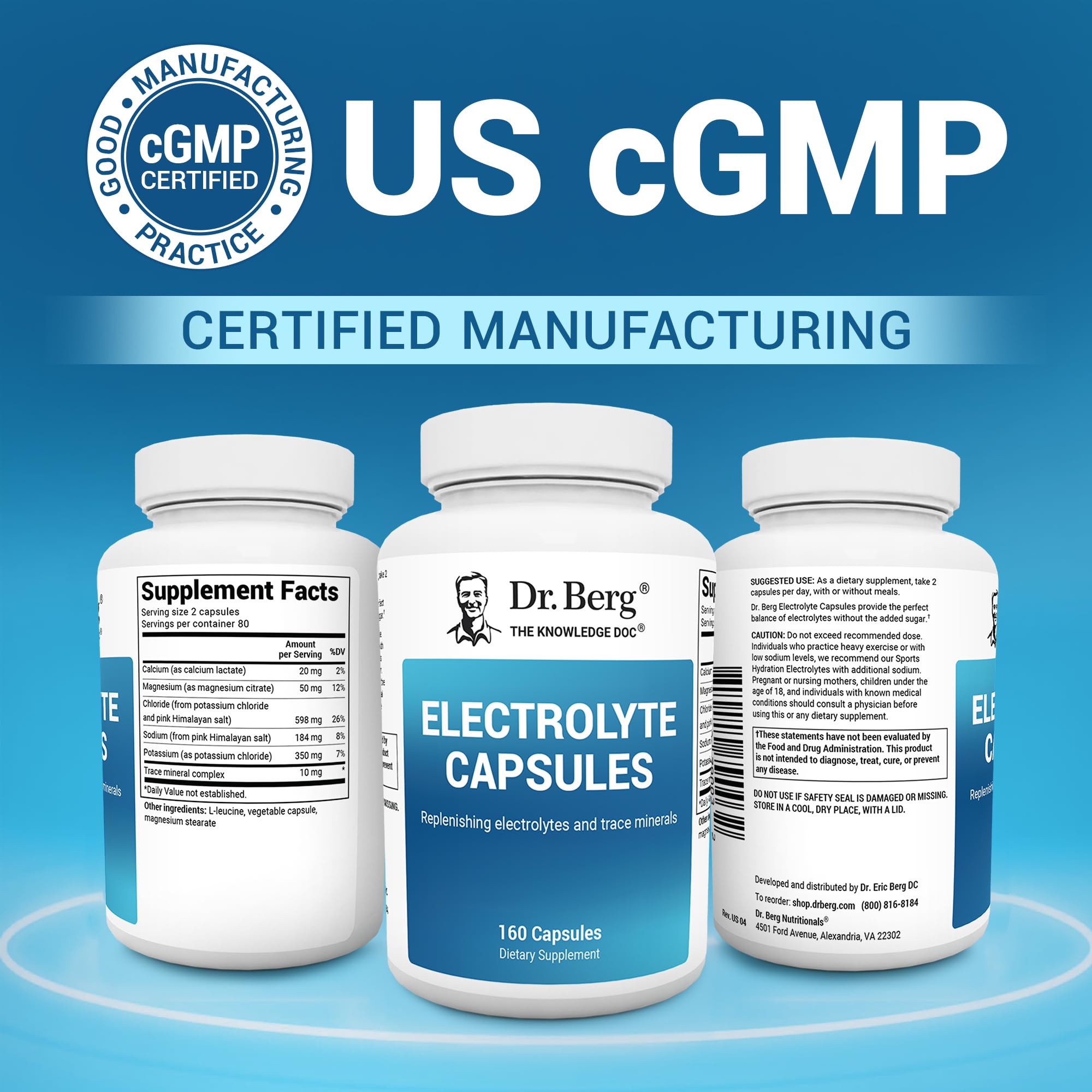 Dr. Berg Electrolyte Capsules - Electrolyte Supplements for Supporting Energy, Endurance, and Hydration - Sugar Free, No Maltodextrin, Keto Friendly - 160 Caps Dr. Berg NutritionalsBuy Supplements Australia