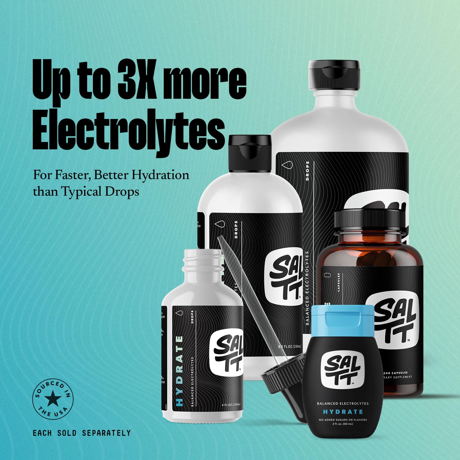 SALTT - Hydrate (4 oz) - Electrolytes Drops - Energy Boost - Sodium, Potassium, Magnesium, Zinc, Copper - Unflavored - Ultra Low Carb - Zero Sugar, Vegan,