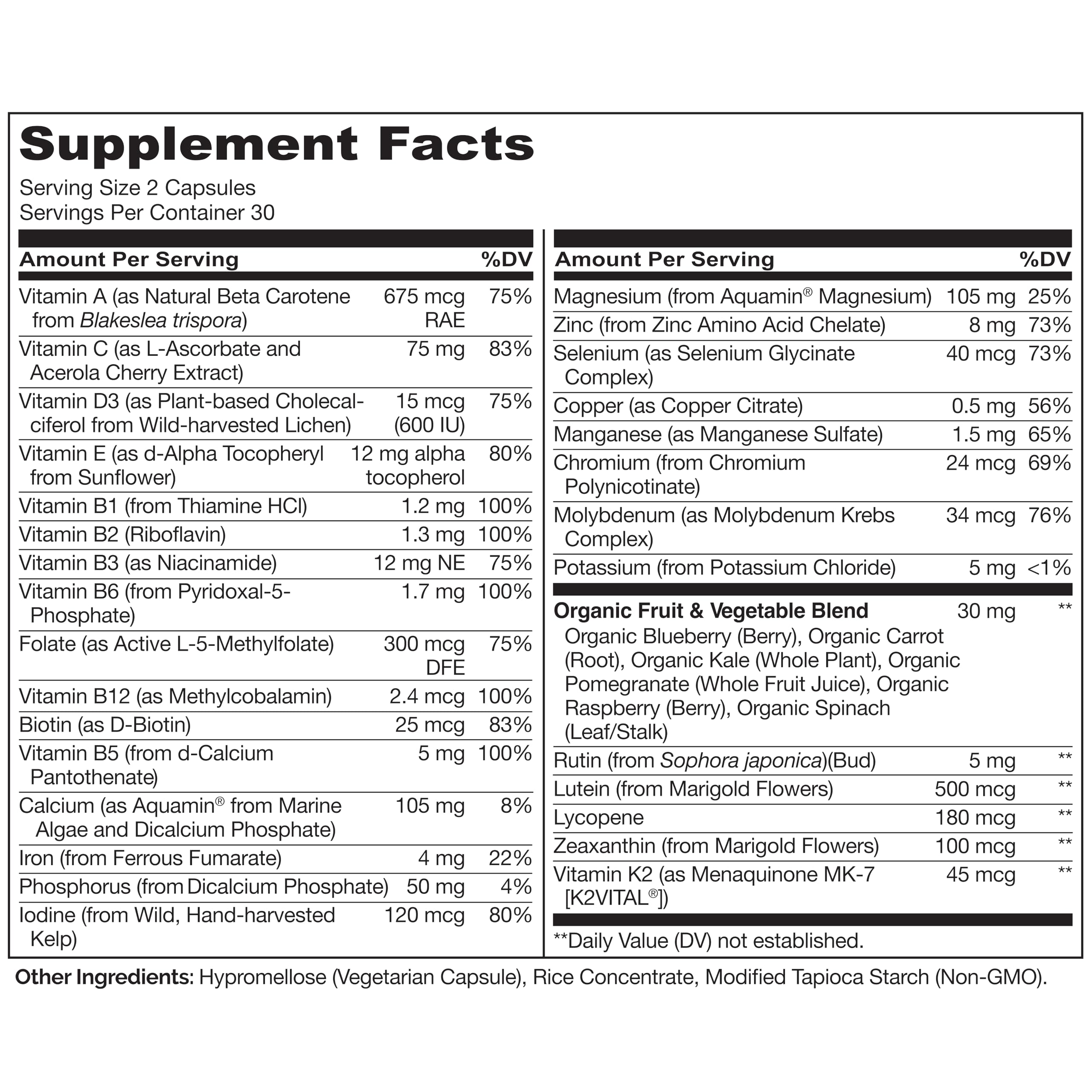 NATURELO Multivitamins for Teenage Girls/Boys, 60 Capsules, Whole Food Multivitamin with Minerals, Non-GMO, Vegetarian