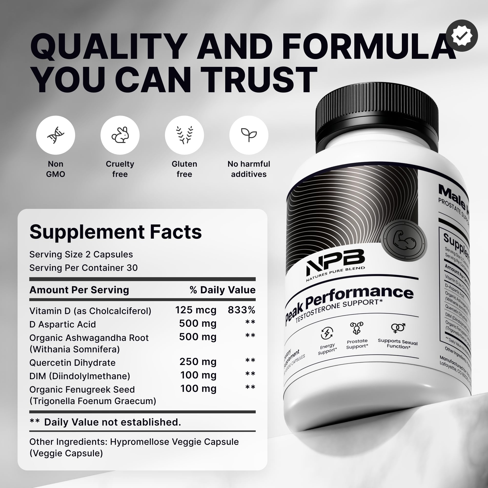 Nature's Pure Blend Peak Performance – Testosterone Supplement for Men with D-Aspartic Acid, Ashwagandha & DIM – Mens Prostate Health Support, Muscle Strength & Energy – Prostate Supplement Nature's Pure BlendBuy Supplements Australia