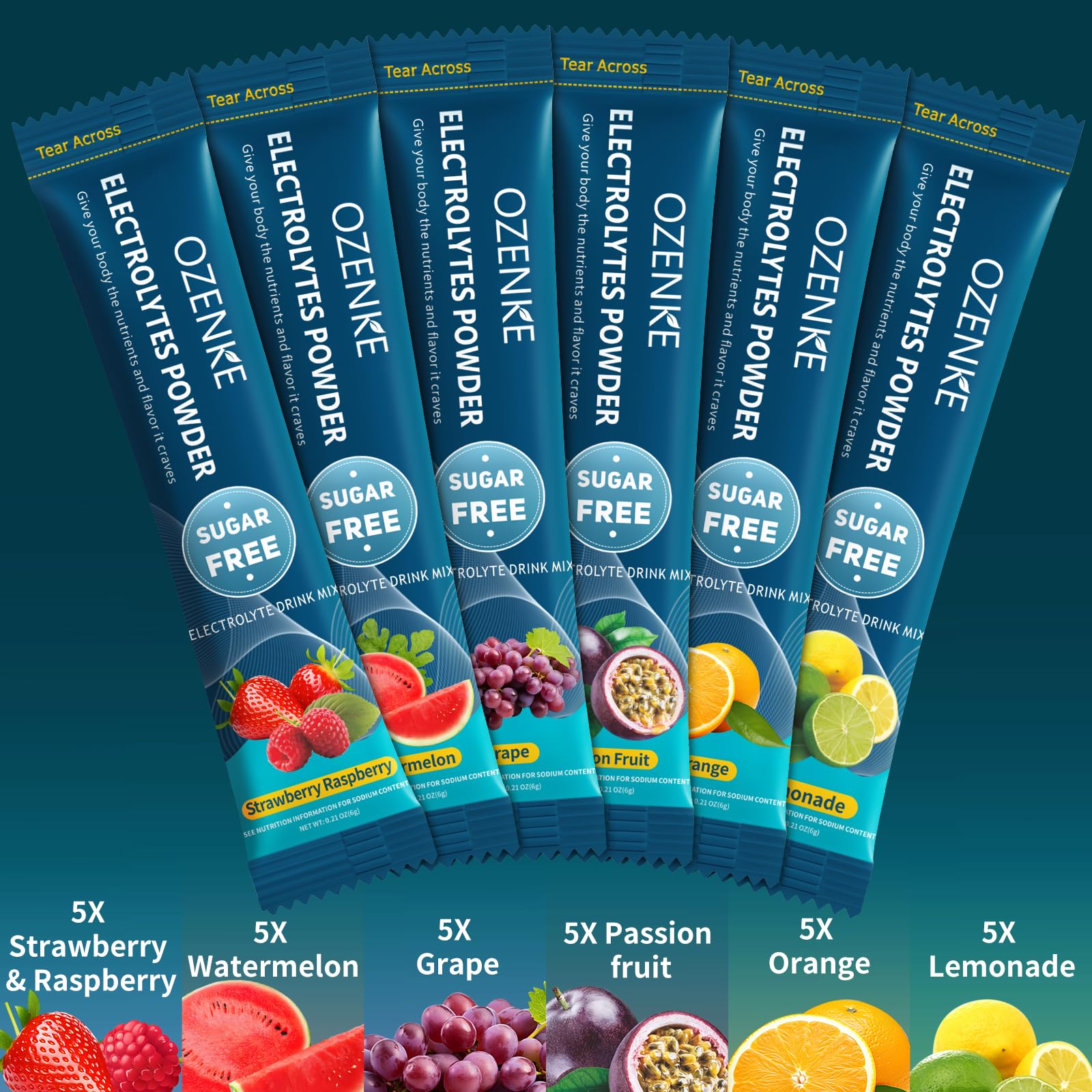 OZENKE Electrolytes Powder Packets, 30 Sticks Hydration Packets Sugar Free, Electrolyte Drink Mix Travel Electrolyte Packets