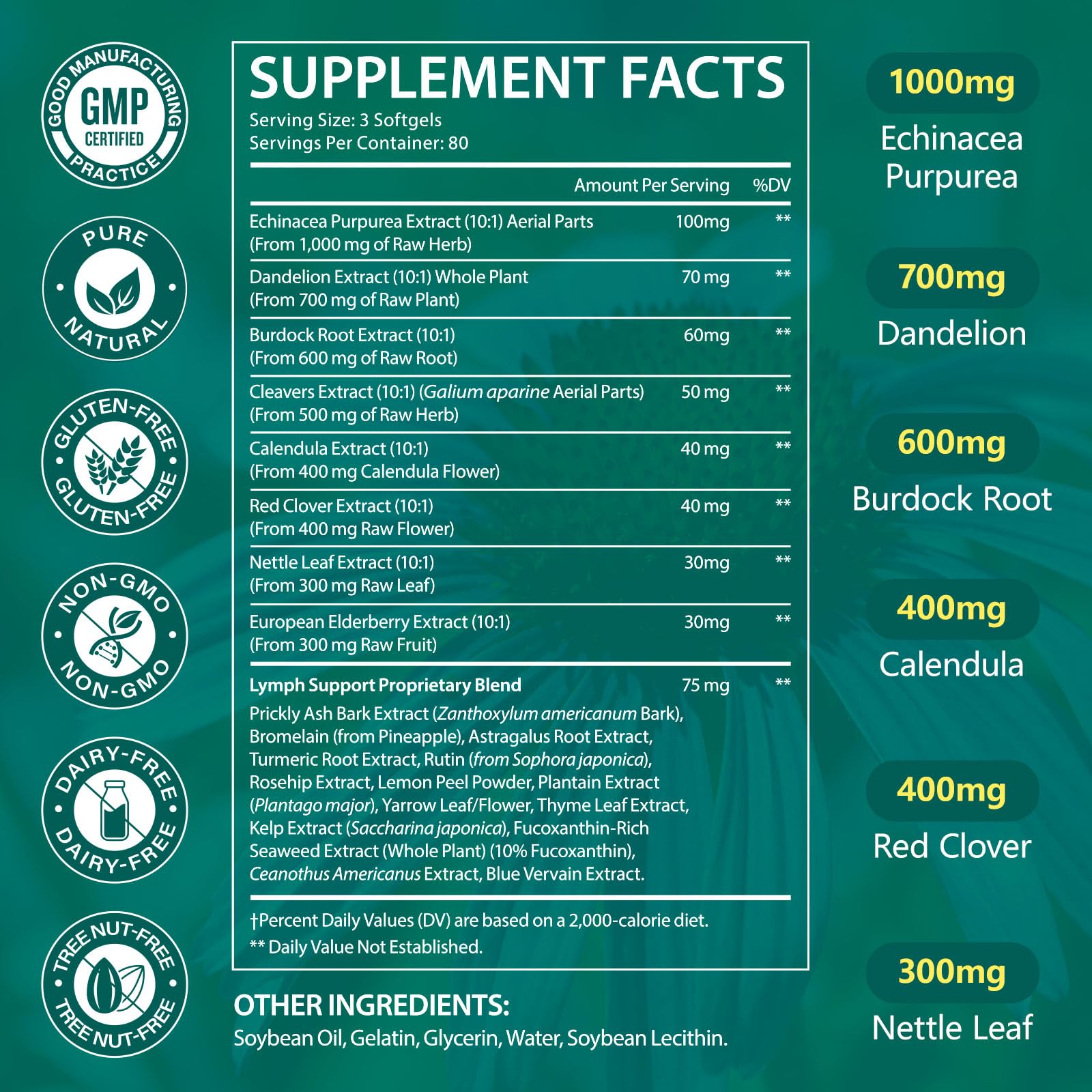 ISUNRISE Lymphatic Drainage Supplements 4275mg 21-in-1 Herbal Blend with Echinacea, Dandelion & Burdock Root, Promotes Healthy Circulation & Immune System Support, 240 Softgels ISUNRISE buy supplements Au