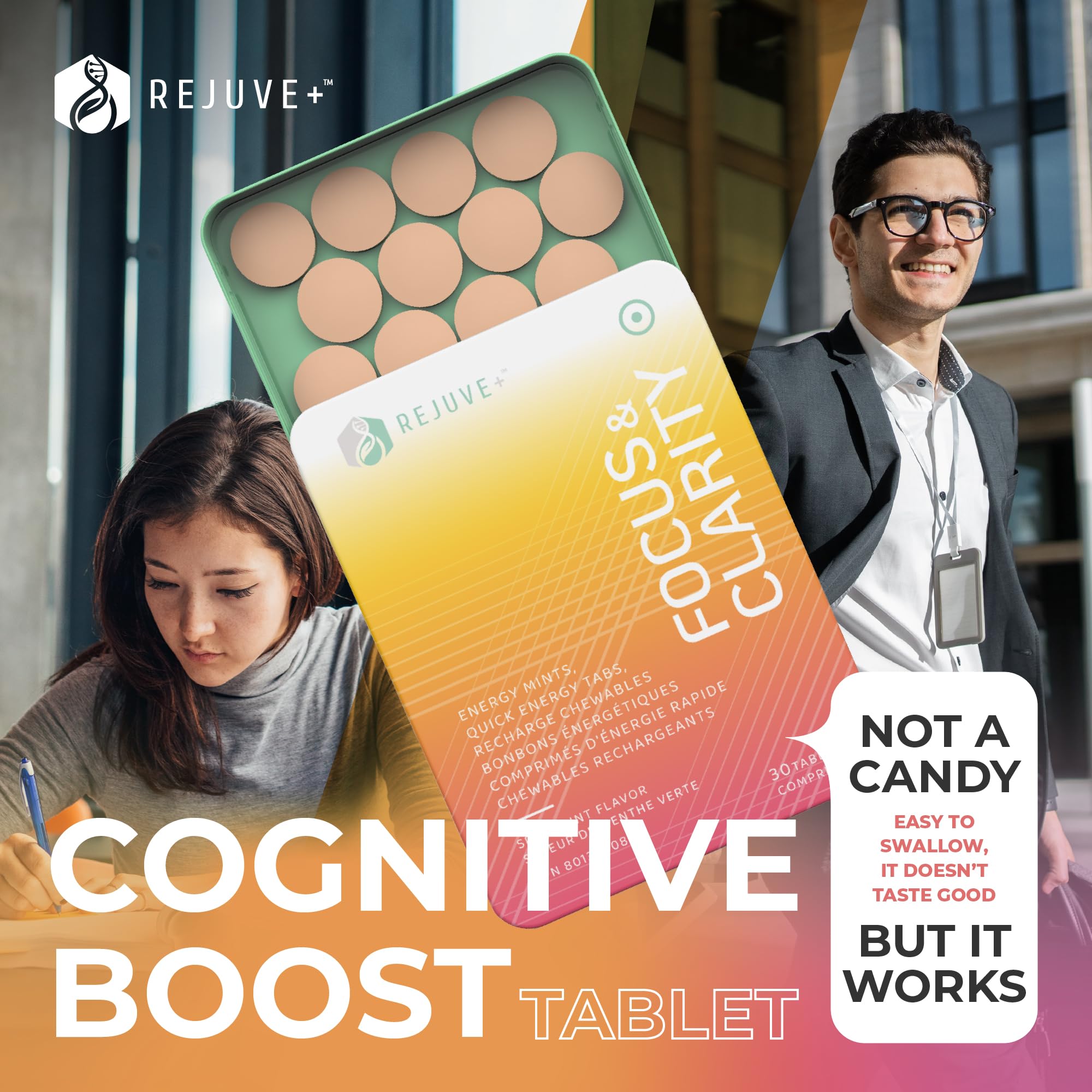 REJUVE+ Focus & Clarity Nootropic Supplement – Brian Boost | L-Theanine, Caffeine, Lion’s Mane, Magnesium, Vitamin B6 & B12 | Brain Support, Memory, Focus & Energy | Mint Flavor (30 Chewables) (1) REJUVE+ buy supplements Au