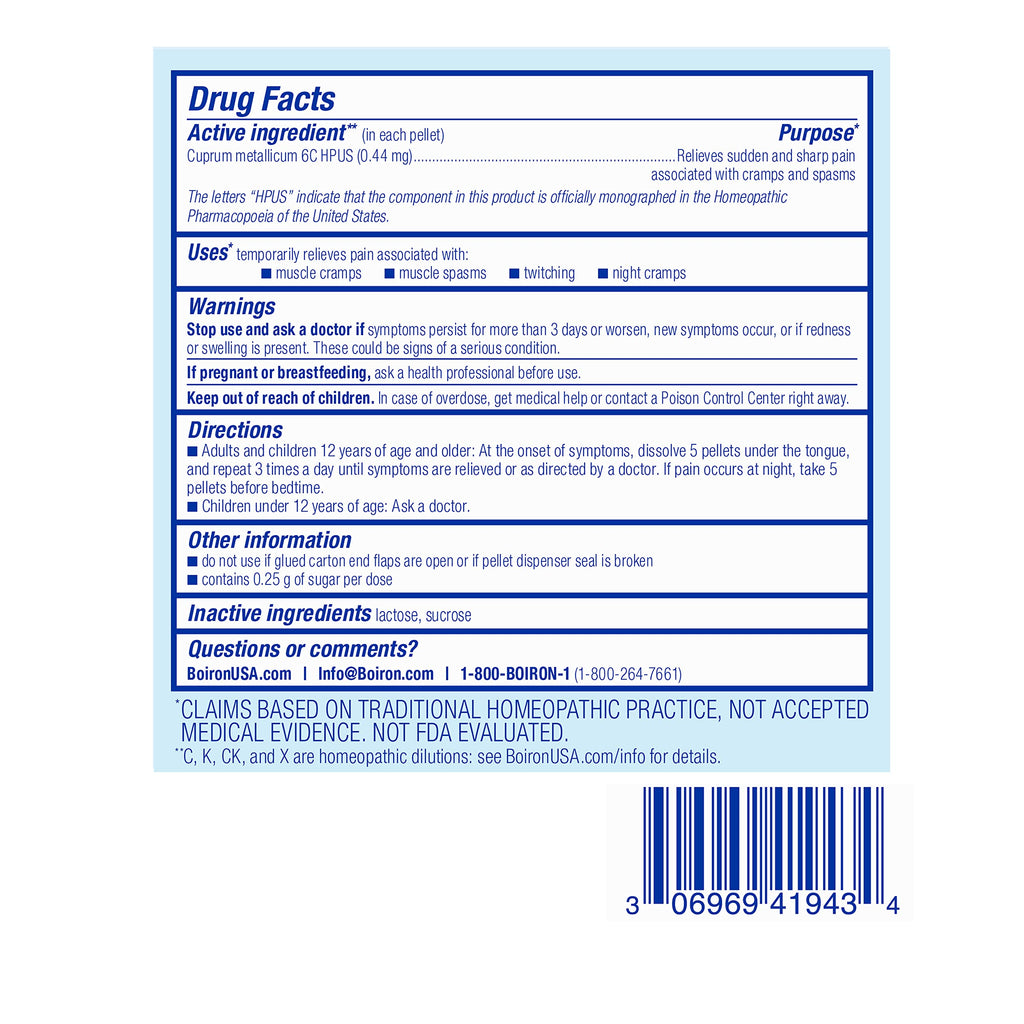 Boiron Cuprum Metallicum 6C Homeopathic Medicine for Nighttime Leg Cramp Relief, Muscle Cramps, and Spasms - 3 Count (240 Pellets) BoironBuy Supplements Australia