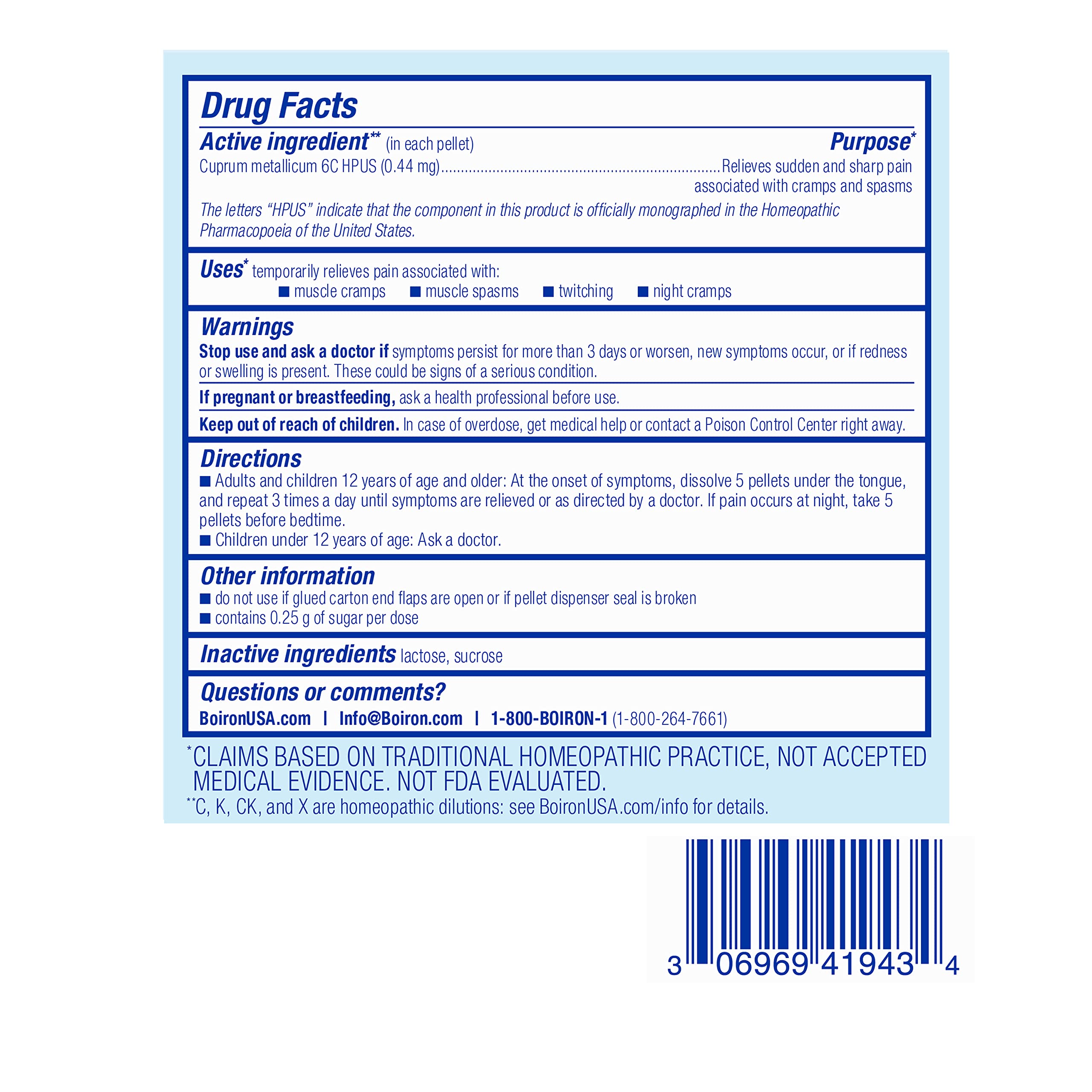 Boiron Cuprum Metallicum 6C Homeopathic Medicine for Nighttime Leg Cramp Relief, Muscle Cramps, and Spasms - 3 Count (240 Pellets) BoironBuy Supplements Australia