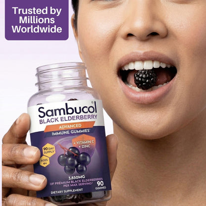 Sambucol Elderberry Gummies - Immune Support Supplement for Adults & Kids with Vitamin C & Zinc, Sambucol Elderberry