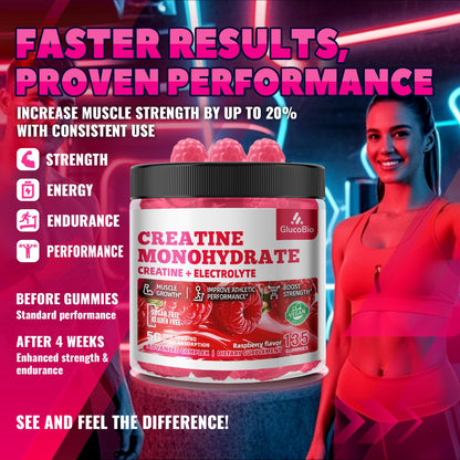 GlucoBio Creatine Monohydrate Gummies (5g) – Pre-Workout Energy & Muscle Growth Support for Men & Women