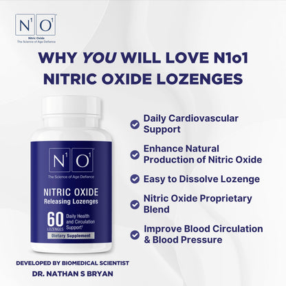 N1O1 Nitric Oxide Lozenges - 60 Count - Nitric Oxide Supplement for Heart Health, Circulation, Energy, Blood Flow, Oxygenation, Healthy Blood Pressure
