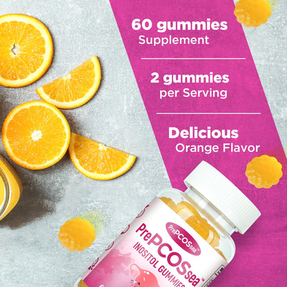Feelherbs PrePCOSsea Inositol Gummies Vitamins, 2 Pack Orange Flavor Myo-Inositol Vitamin Gummies with Folate, B6, B12 & D-Biotin, 60 Count Soft Chews FeelherbsBuy Supplements Australia