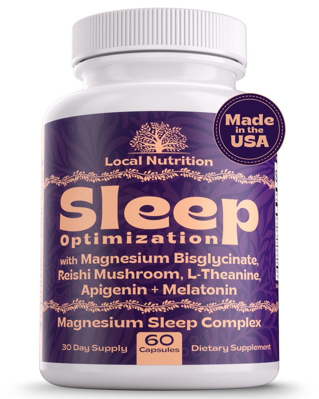 Local Nutrition Natural Sleep Aid with Magnesium Glycinate, Reishi Mushroom Extract, L-Theanine, Apigenin, and Melatonin - Sleep Supplement for Adults Seeking Deep Rest - 60 Capsules, Made in The USA Local NutritionBuy Supplements Australia