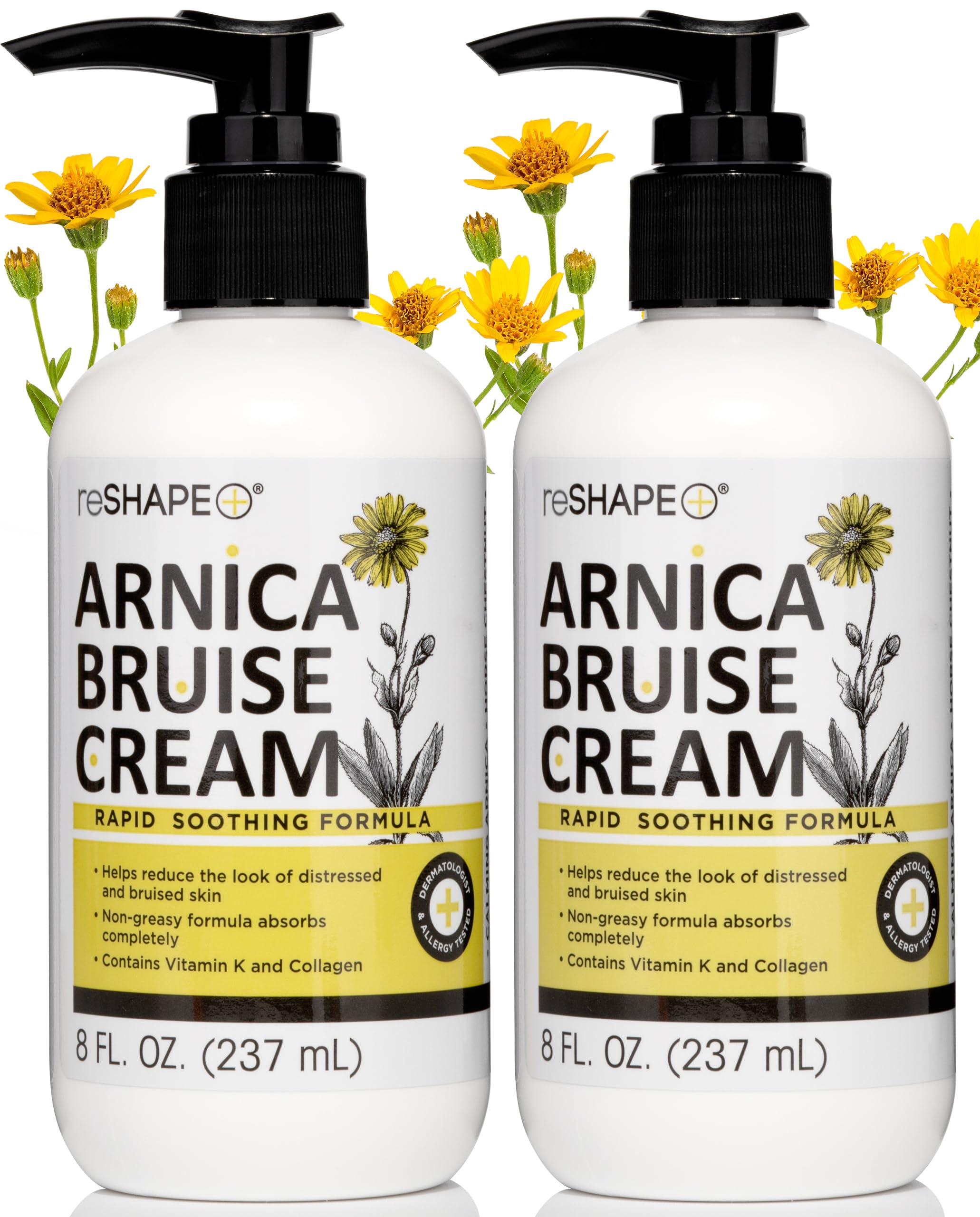 Reshape+ Arnica Bruise Relief Topical Cream For Bruising, Swelling, & Discoloration On Skin, Natural Skin Care Homeopathic Arnica Lotion W/Vitamin K, Horse Chestnut, & Collagen, 8 Fl Oz (2-Pack) Reshape+Buy Supplements Australia