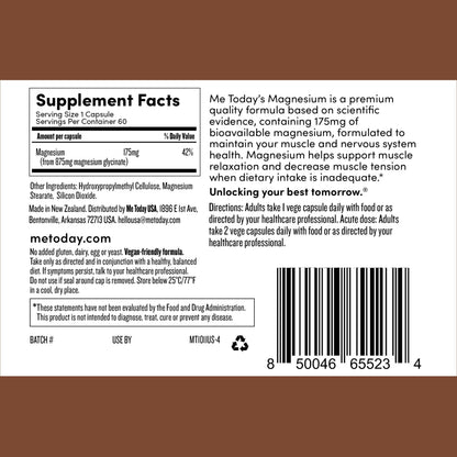 Me Today Magnesium Glycinate Supplement – 175mg High Absorption Magnesium Glycinate Capsule for Muscle Recovery, Nervous System Support,
