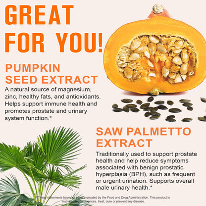 Pumpkin Seed Oil with Saw Palmetto, 1000mg per Serving, 300 Softgels – Cold Pressed Pumpkin Seed Oil Capsules for Hair, Prostate, Urinary & Bladder Health