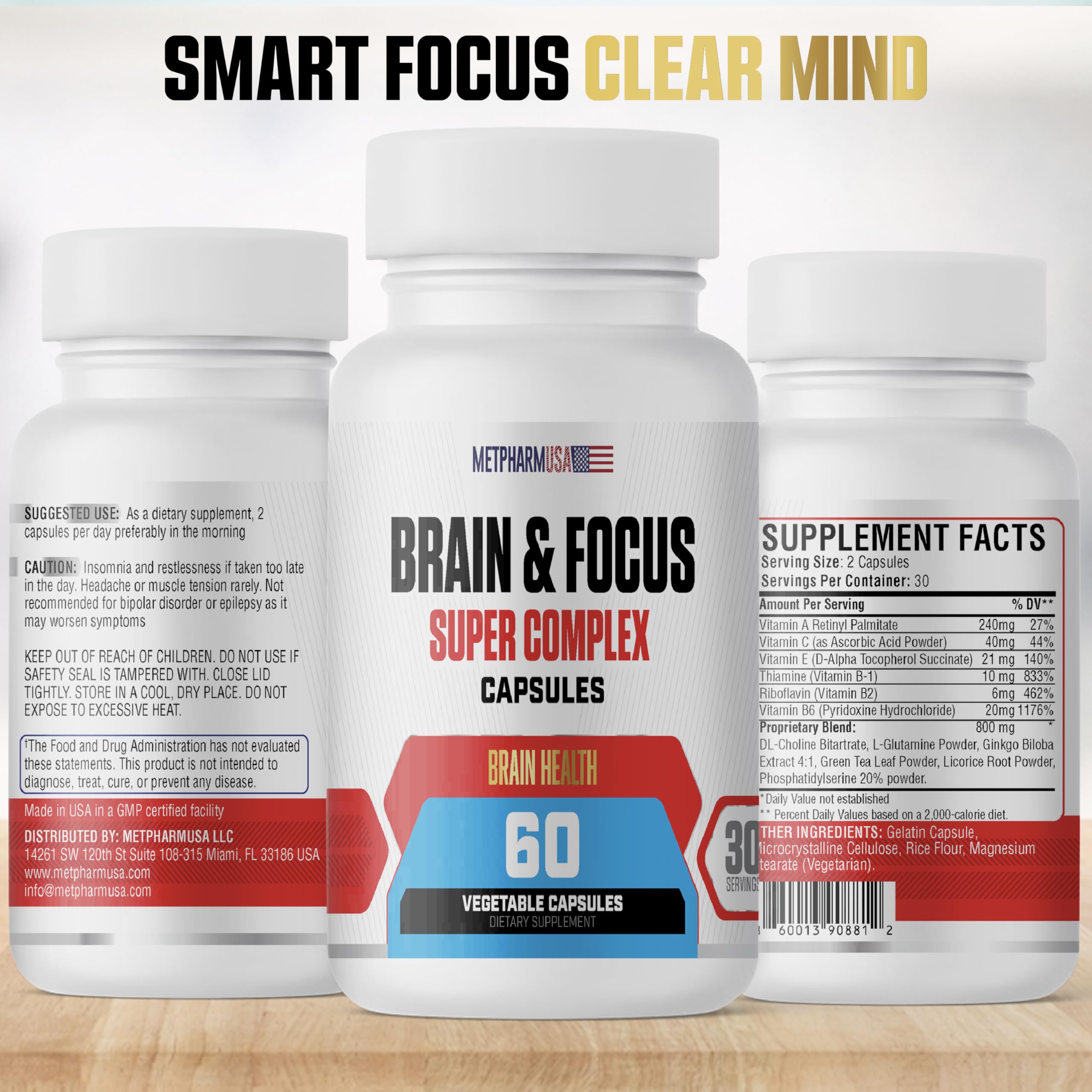 MetpharmUSA Brain & Focus Nootropic Super Complex Supplement for Brain Support and Performance, Improved Focus Memory and Mental Performance MetpharmUSABuy Supplements Australia