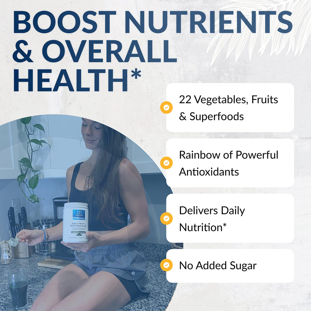 Equilife Daily Fruit & Vegetable Blend, Superfood Antioxidant Supplement, Crisp Apple Flavor with Vitamin C, Fiber, and 9 Essential Amino Acids, Supports Energy, Low Sugar, Vegan, 30 Servings Tub Equilife buy supplements Au