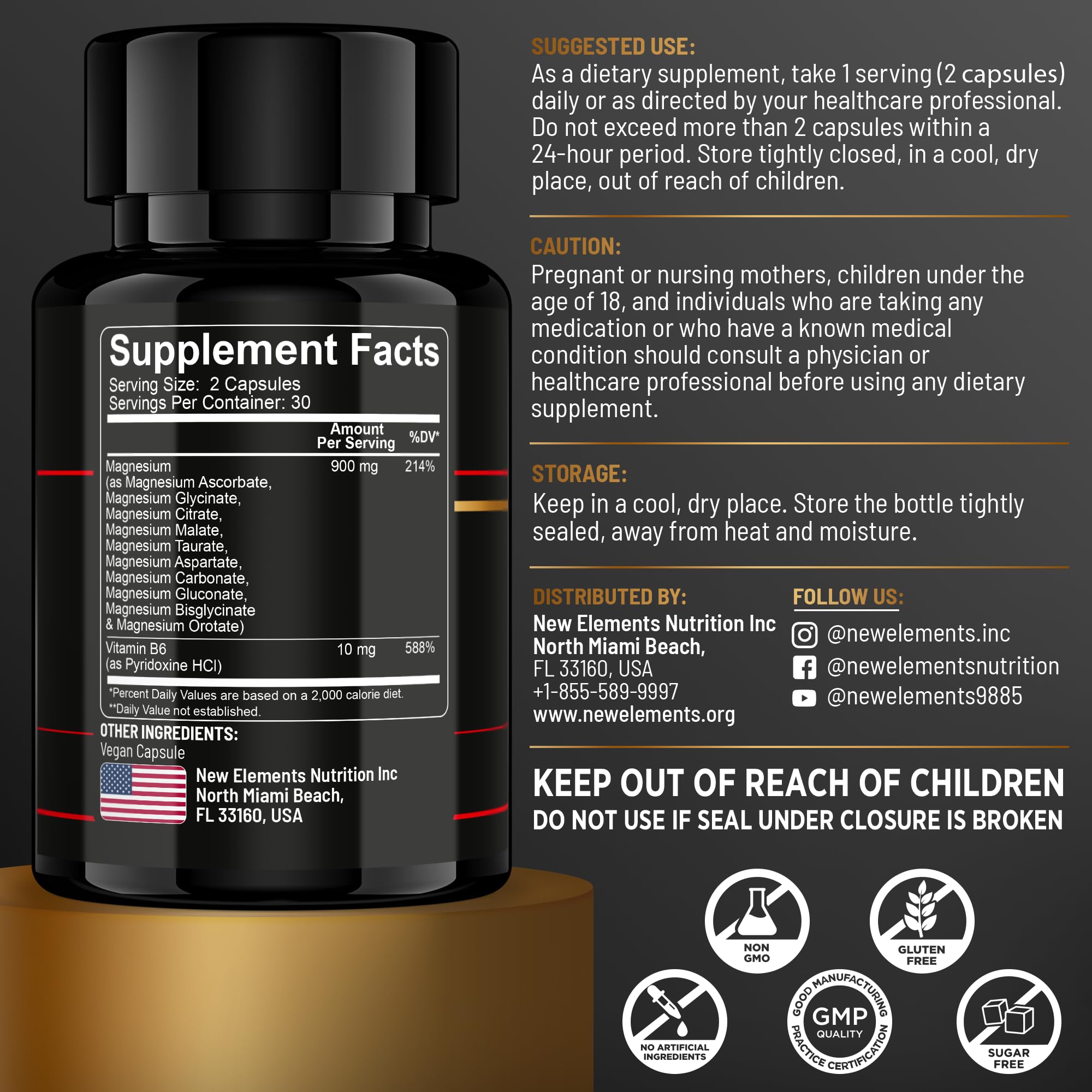 Magnesium 10X Complex – 900mg Elemental Magnesium | Glycinate, Gluconate, Malate, Orotate, Carbonate, Asparate, Taurate, Citrate, Bisglycinate, Ascorbate + Vitamin B6 for Superior Absorption New Elements buy supplements Au