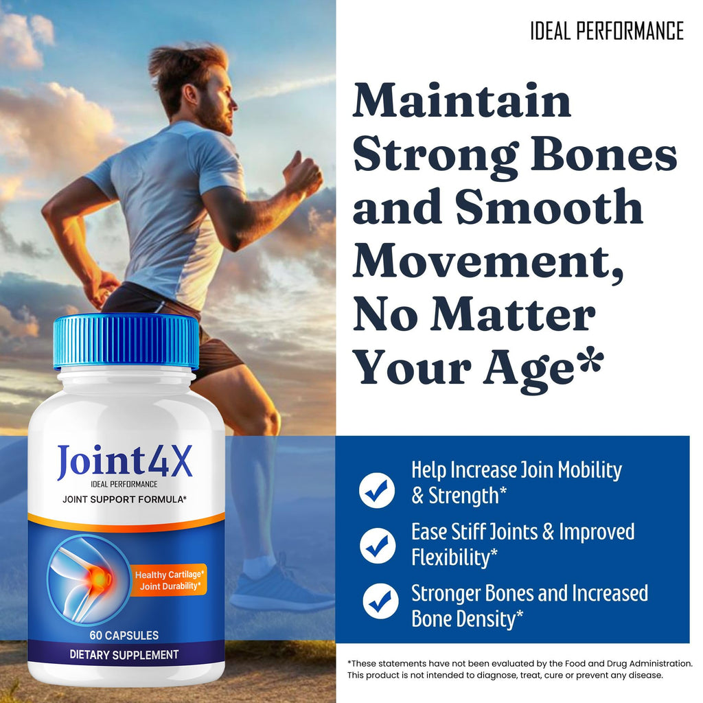 Joint4X Joint Support Capsules, Official Joint-4X Supplement Pills, All-Natural Formula to Fortify Bones and Bolster Flexibility - Maximum Strength, Joint 4X Pills Reviews (60 Capsules) IDEAL PERFORMANCEBuy Supplements Australia