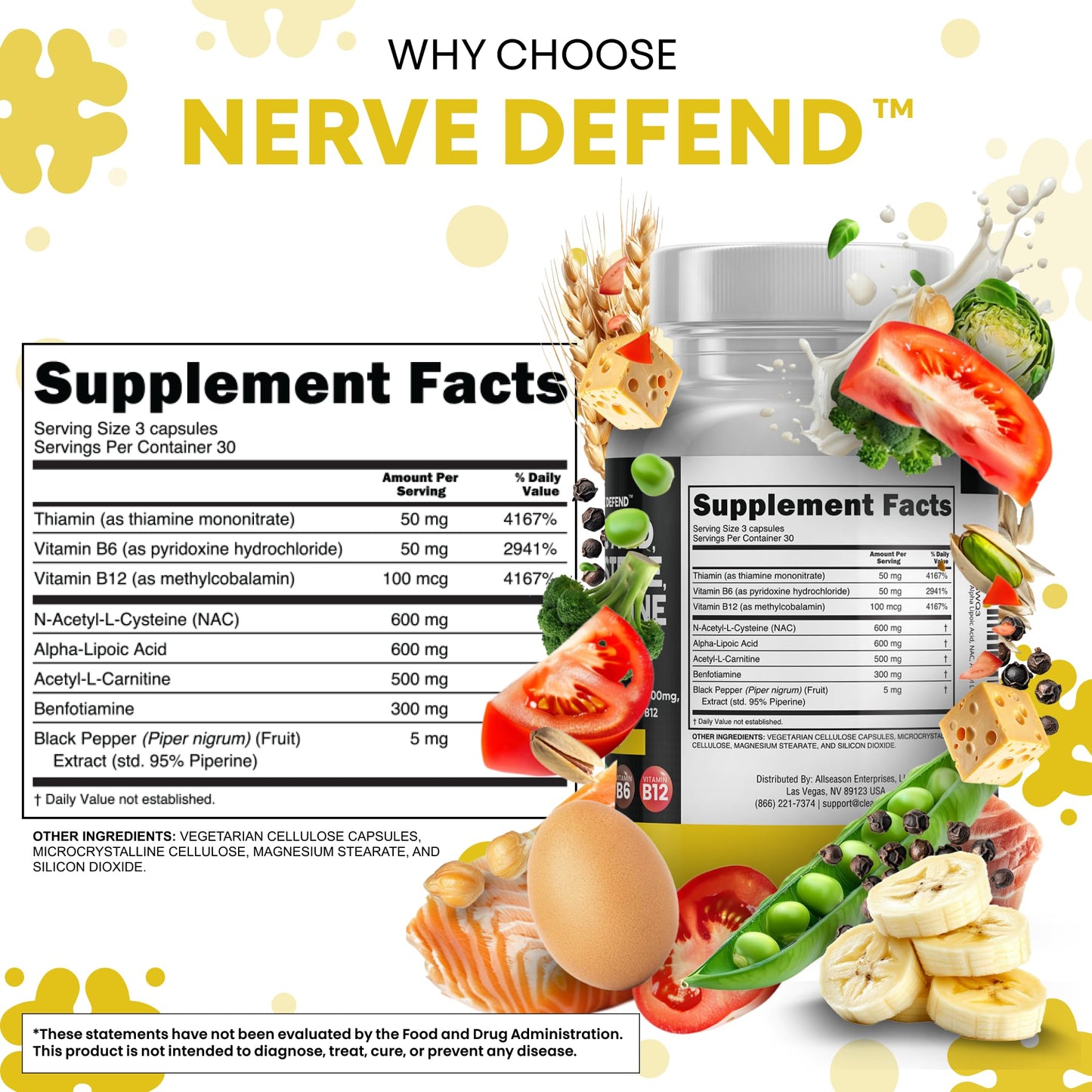 Alpha Lipoic Acid 600mg N-Acetyl Cysteine 600mg Acetyl L-Carnitine 500mg Benfotiamine 300mg - Nerve Support Supplement for Women and Men with Vitamin B1 B6 & B12 - Made in USA 90 Caps Clean NutraceuticalsBuy Supplements Australia