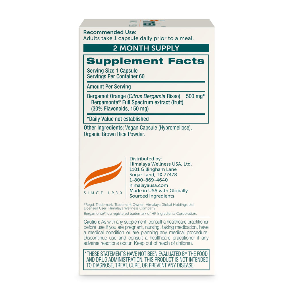 Himalaya Citrus Bergamot, Herbal Supplement for Daily Wellness, Vegan, Gluten Free, 500 mg Bergamonte® Extract, 60 Capsules