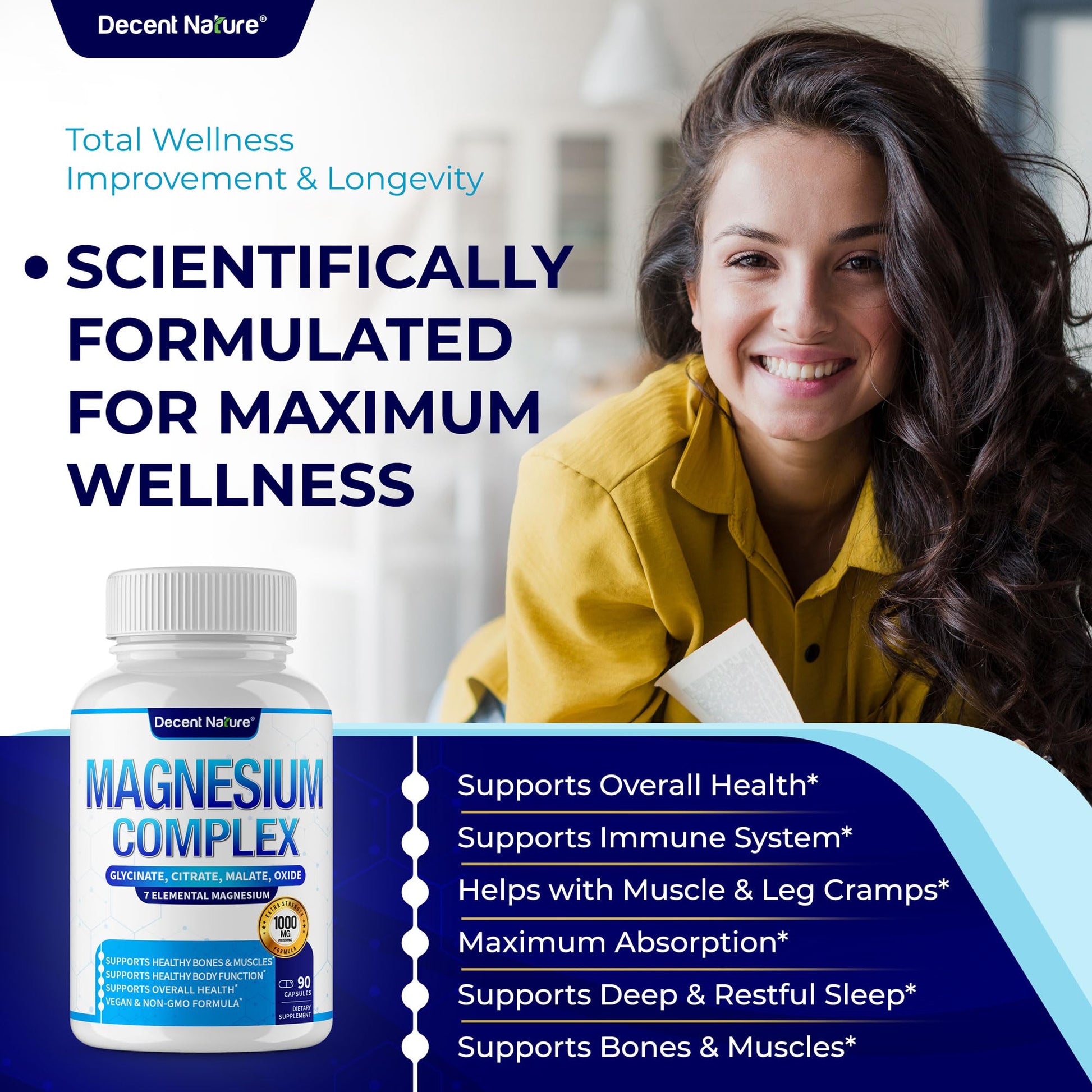 Magnesium Complex 7 Elemental Magnesium Supplement 1000mg – Magnesium Glycinate, Citrate, Malate, Taurate, Oxide, Aspartate, Orotate Non-GMO 90 Capsules DECENT NATURE buy supplements Au