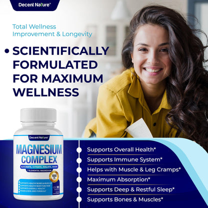 Magnesium Complex 7 Elemental Magnesium Supplement 1000mg – Magnesium Glycinate, Citrate, Malate, Taurate, Oxide, Aspartate, Orotate Non-GMO 90 Capsules DECENT NATURE buy supplements Au